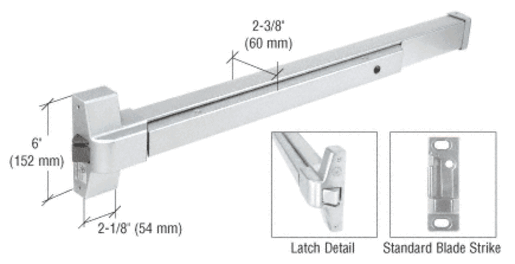 Touch bar rim panic exit device in satin aluminum finish.