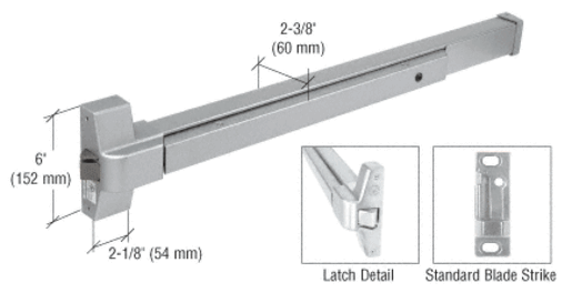 Touch bar rim panic exit device in satin stainless steel finish.
